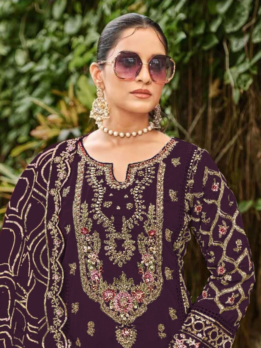 Purple Georgette Embroidery Zari Sequins Wedding Party Festival Casual Pant Salwar Kameez