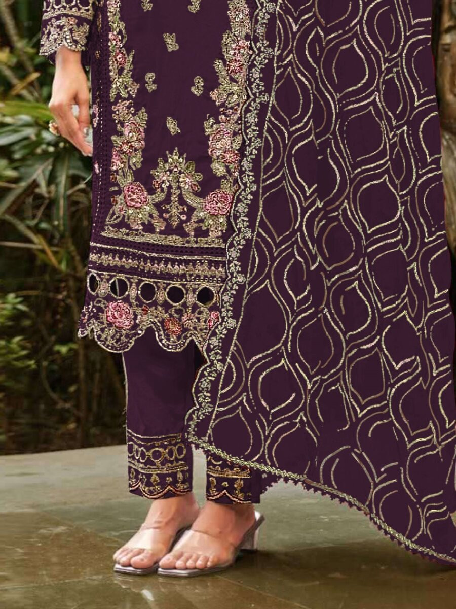 Purple Georgette Embroidery Zari Sequins Wedding Party Festival Casual Pant Salwar Kameez