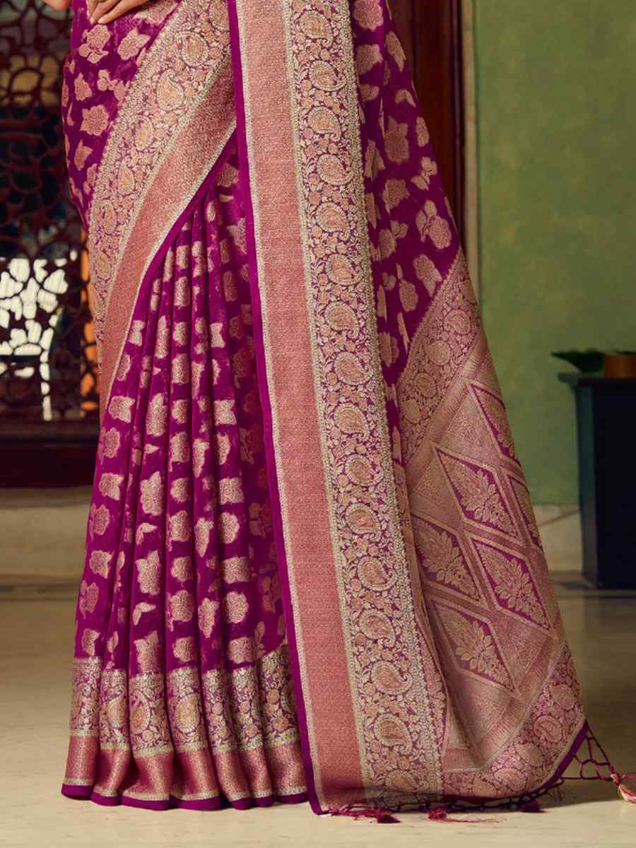Purple Georgette Handwoven Festival Wedding Fancy Heavy Border Saree