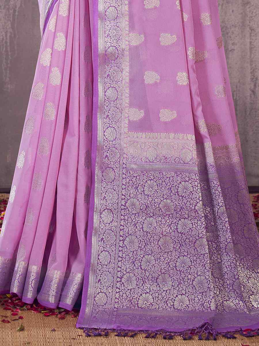 Purple Georgette Handwoven Wedding Festival Heavy Border Saree