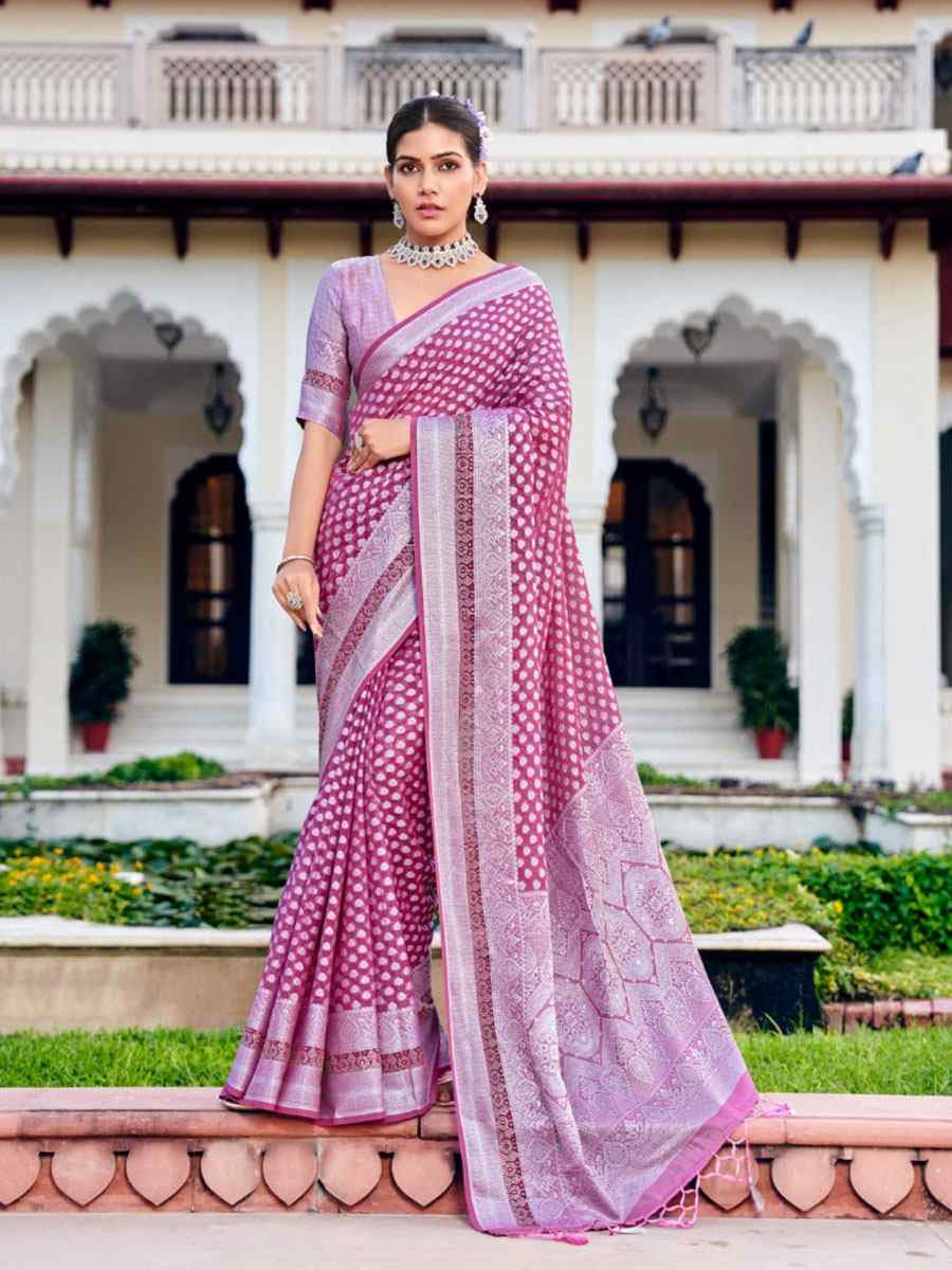 Purple Georgette Handwoven Zari Bridal Reception Festival Wedding Fancy Heavy Border Saree