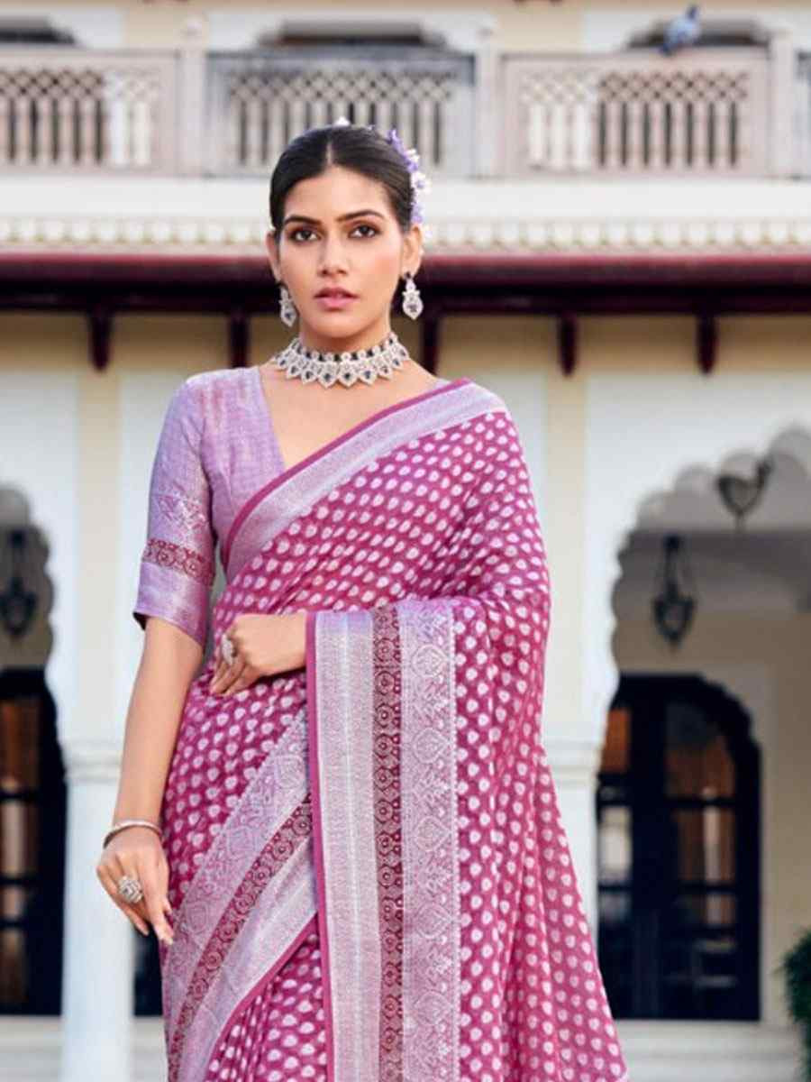 Purple Georgette Handwoven Zari Bridal Reception Festival Wedding Fancy Heavy Border Saree