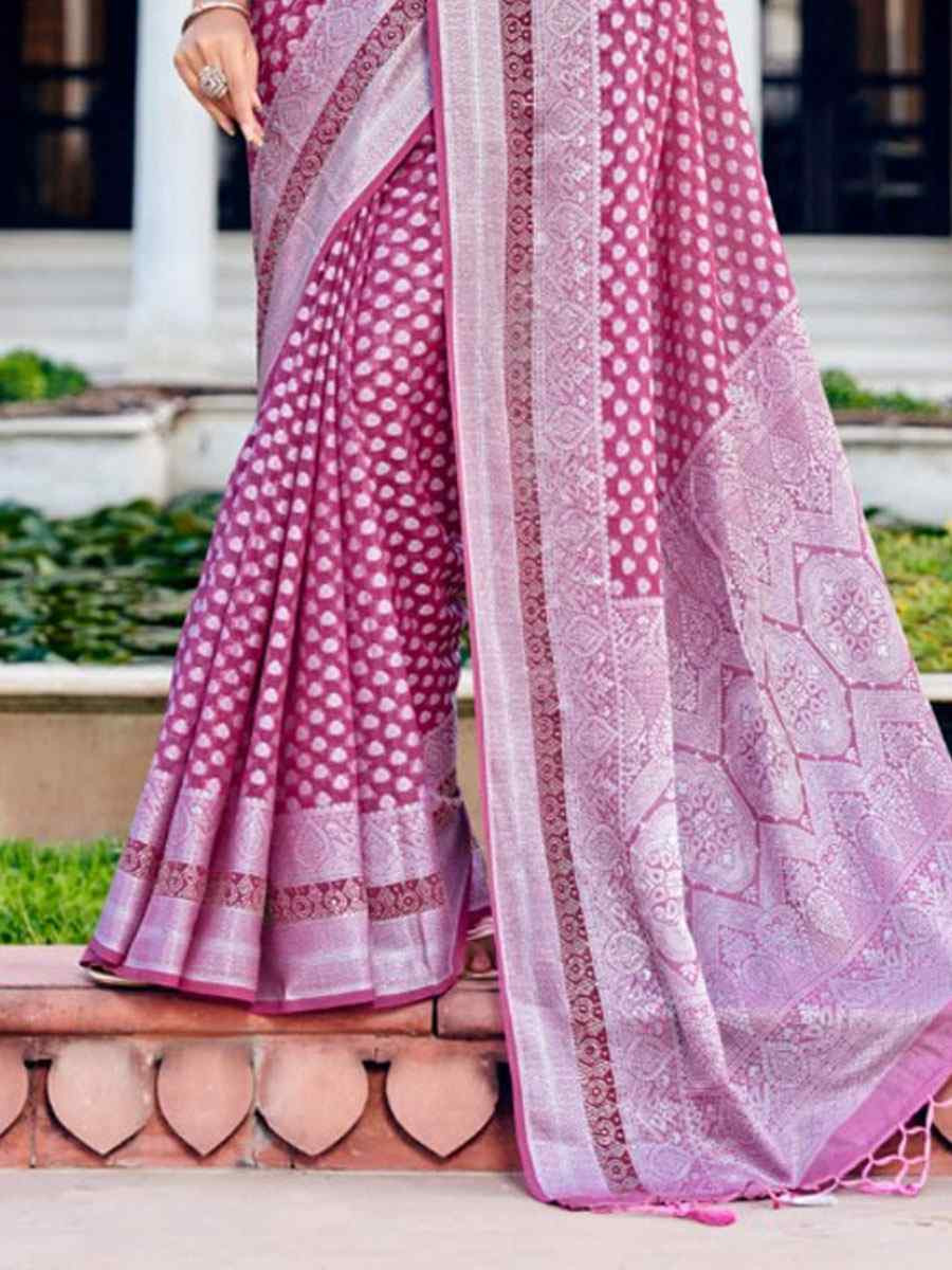 Purple Georgette Handwoven Zari Bridal Reception Festival Wedding Fancy Heavy Border Saree