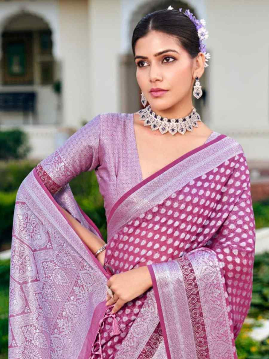 Purple Georgette Handwoven Zari Bridal Reception Festival Wedding Fancy Heavy Border Saree
