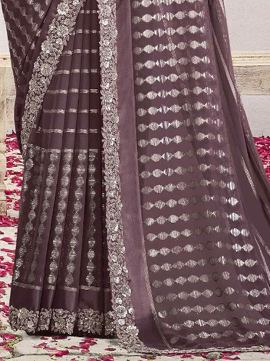 Purple Georgette Kasab Embroidery Festival Wedding Fancy Classic Heavy Border Saree