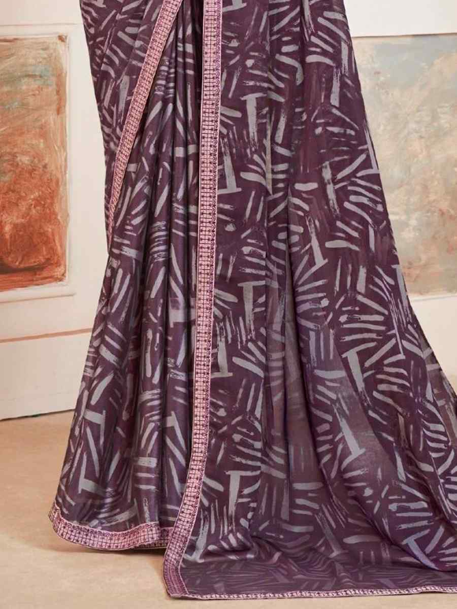 Purple Georgette Printed Casual Festival Contemporary Saree