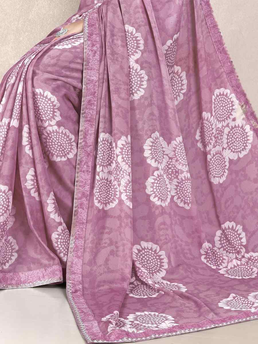 Purple Georgette Printed Festival Casual Contemporary Saree