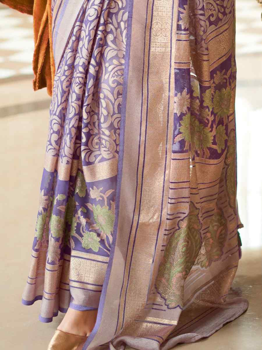 Purple Georgette Printed Party Reception Festival Wedding Fancy Classic Style Sarees