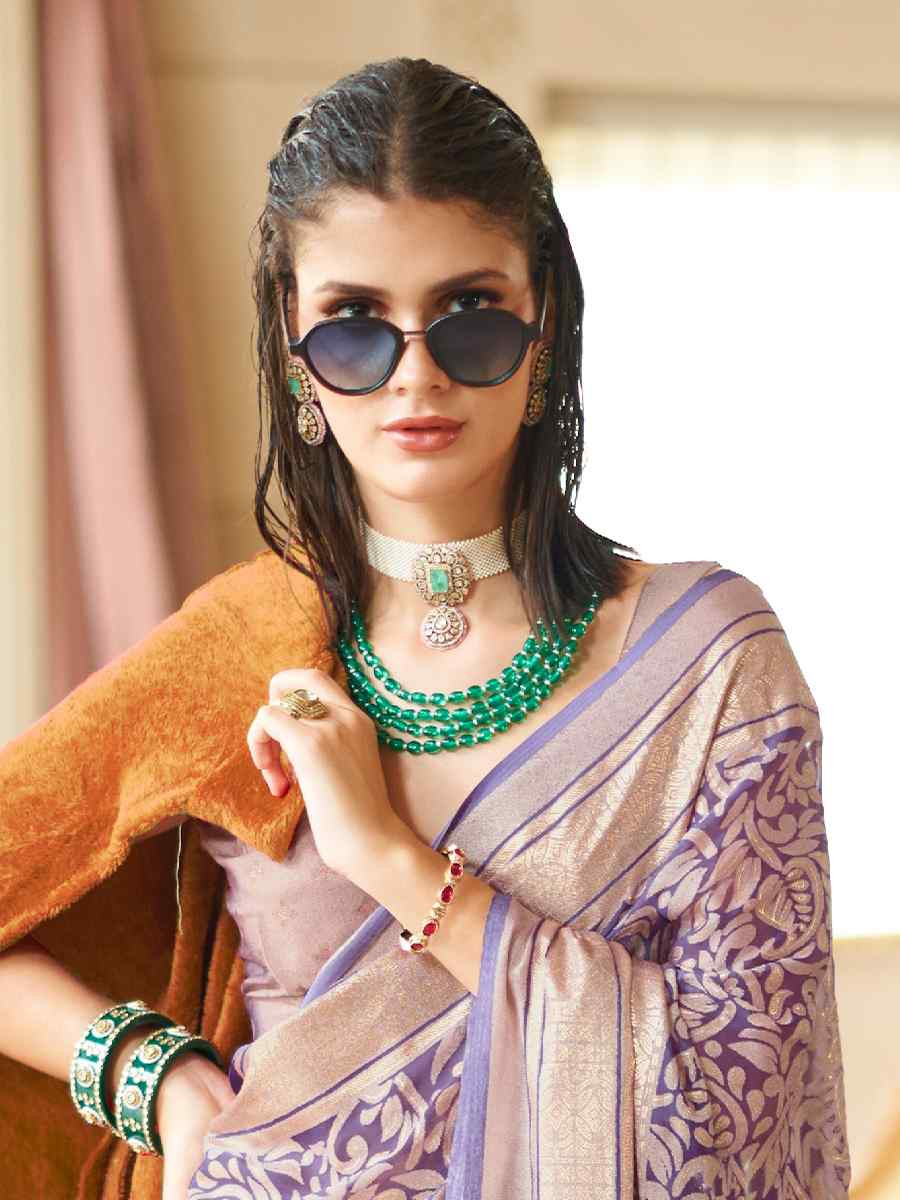 Purple Georgette Printed Party Reception Festival Wedding Fancy Classic Style Sarees