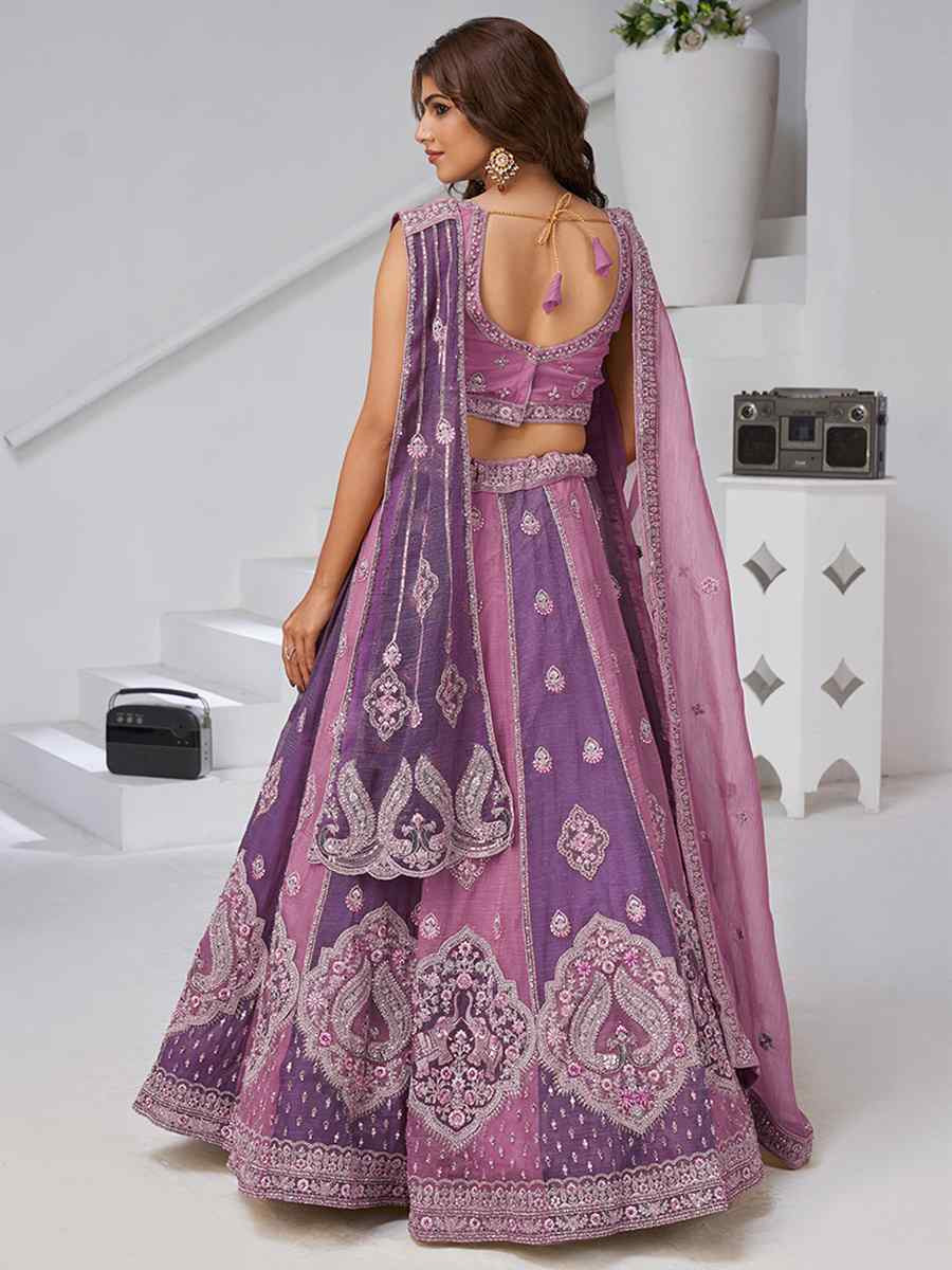 Purple Georgette Tissue Embroidered Wedding Reception Festival Heavy Border Lehenga Choli