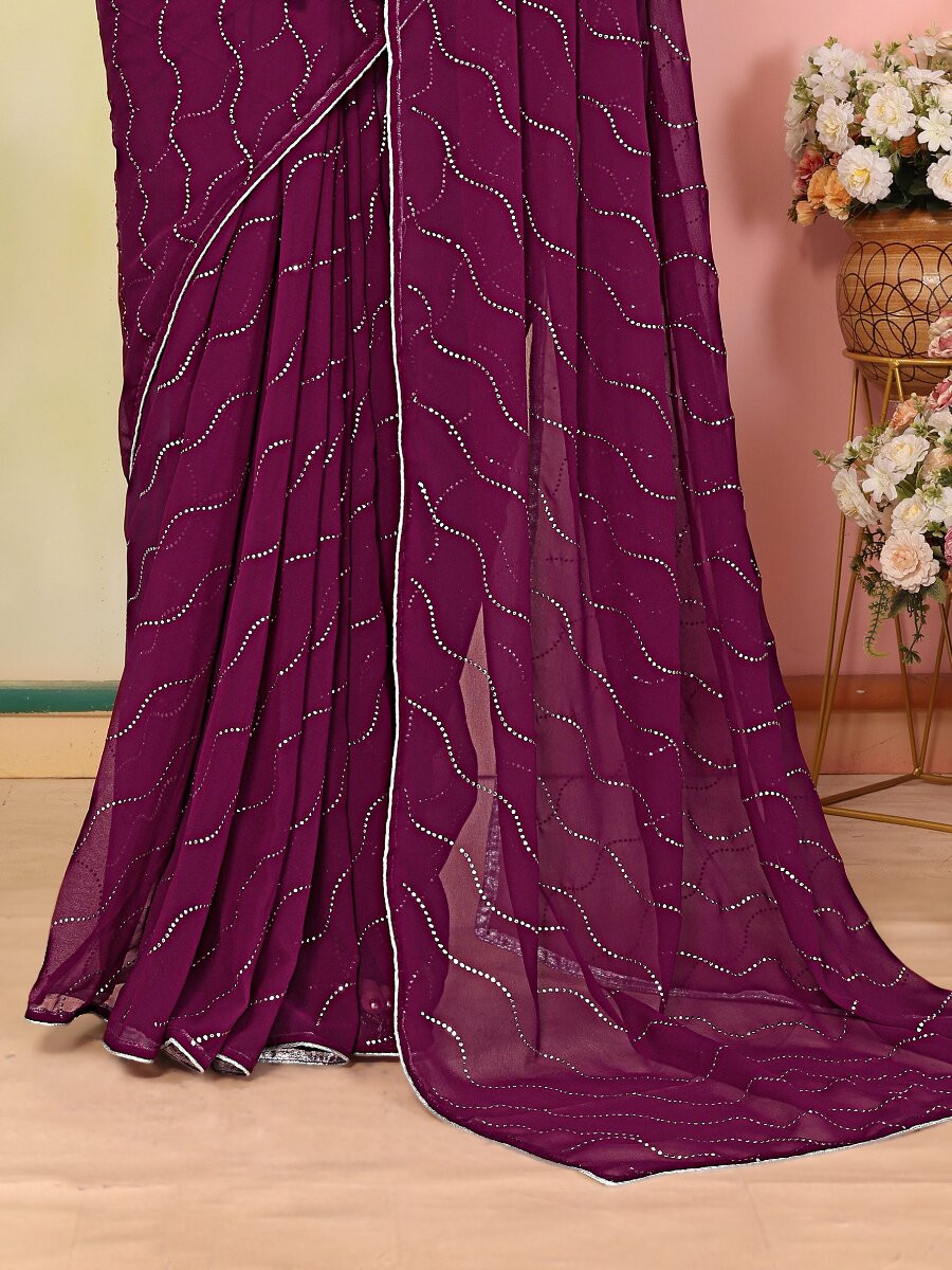 Purple Georgette Traditional Wedding Reception Party Festival Casual Classic Style Sarees