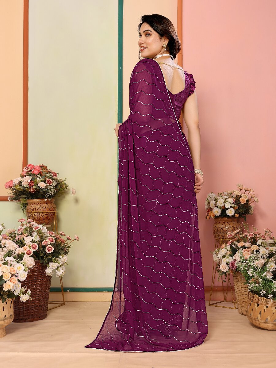 Purple Georgette Traditional Wedding Reception Party Festival Casual Classic Style Sarees