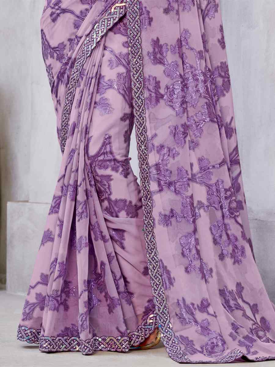 Purple Georgette Zari Jacquard Handwoven Casual Festival Classic Style Saree