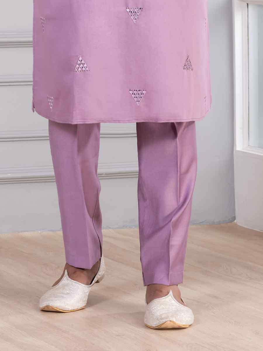 Purple Glame Cotton Embroidery Festival Wedding Party Mens Kurta