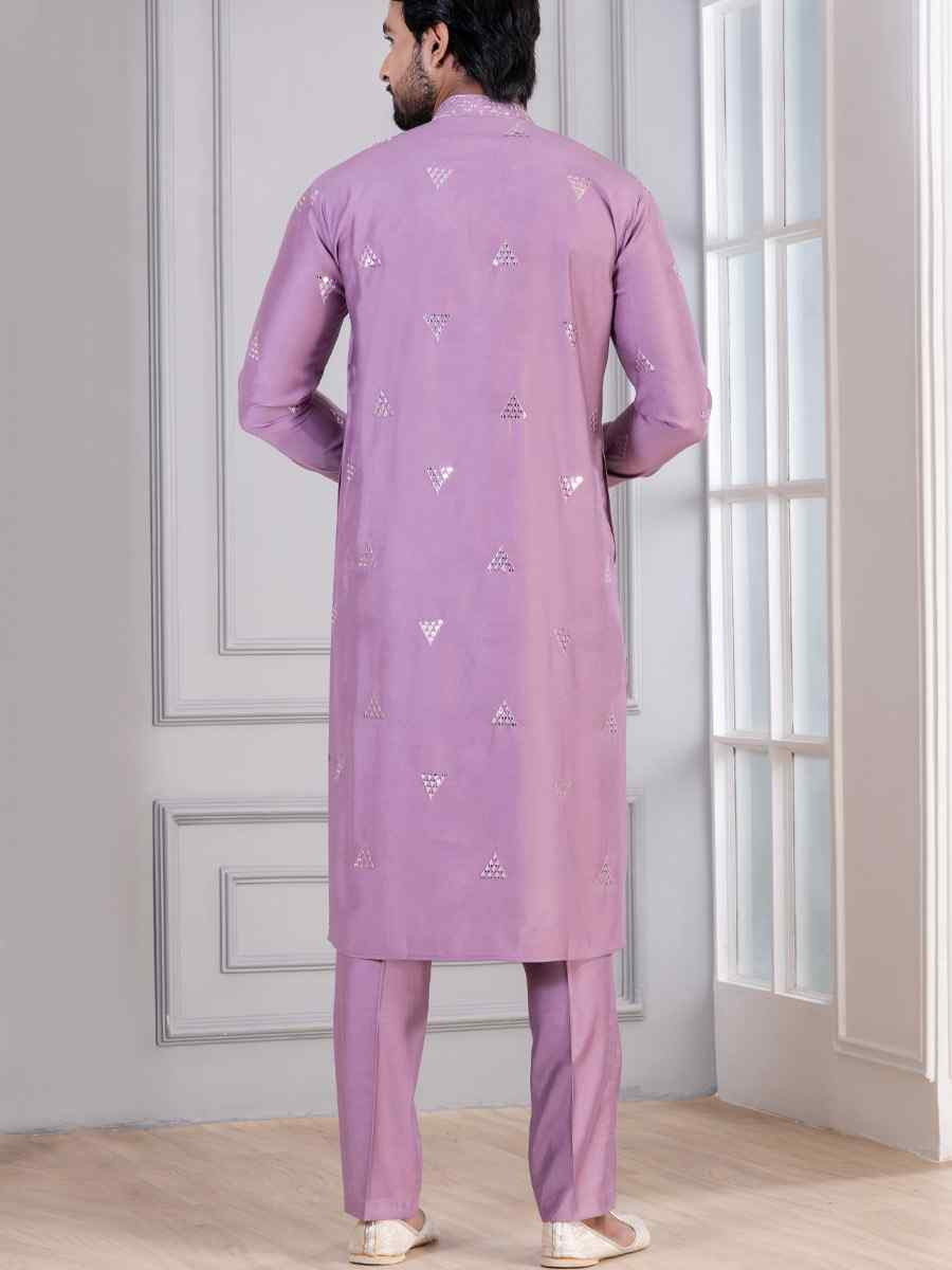Purple Glame Cotton Embroidery Festival Wedding Party Mens Kurta