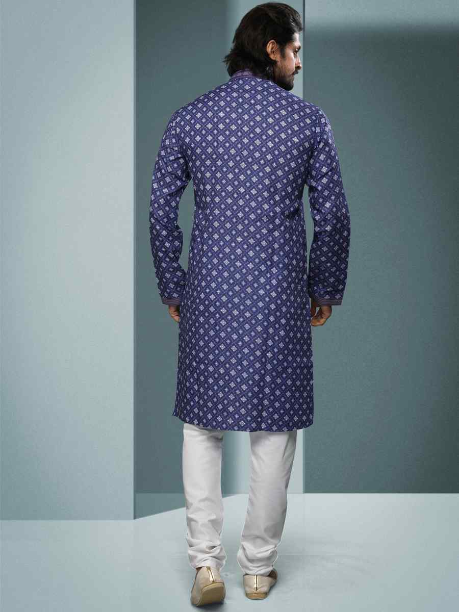 Purple Hand Loomed In Rich Yarns Of Cotton Printed Festival Kurta