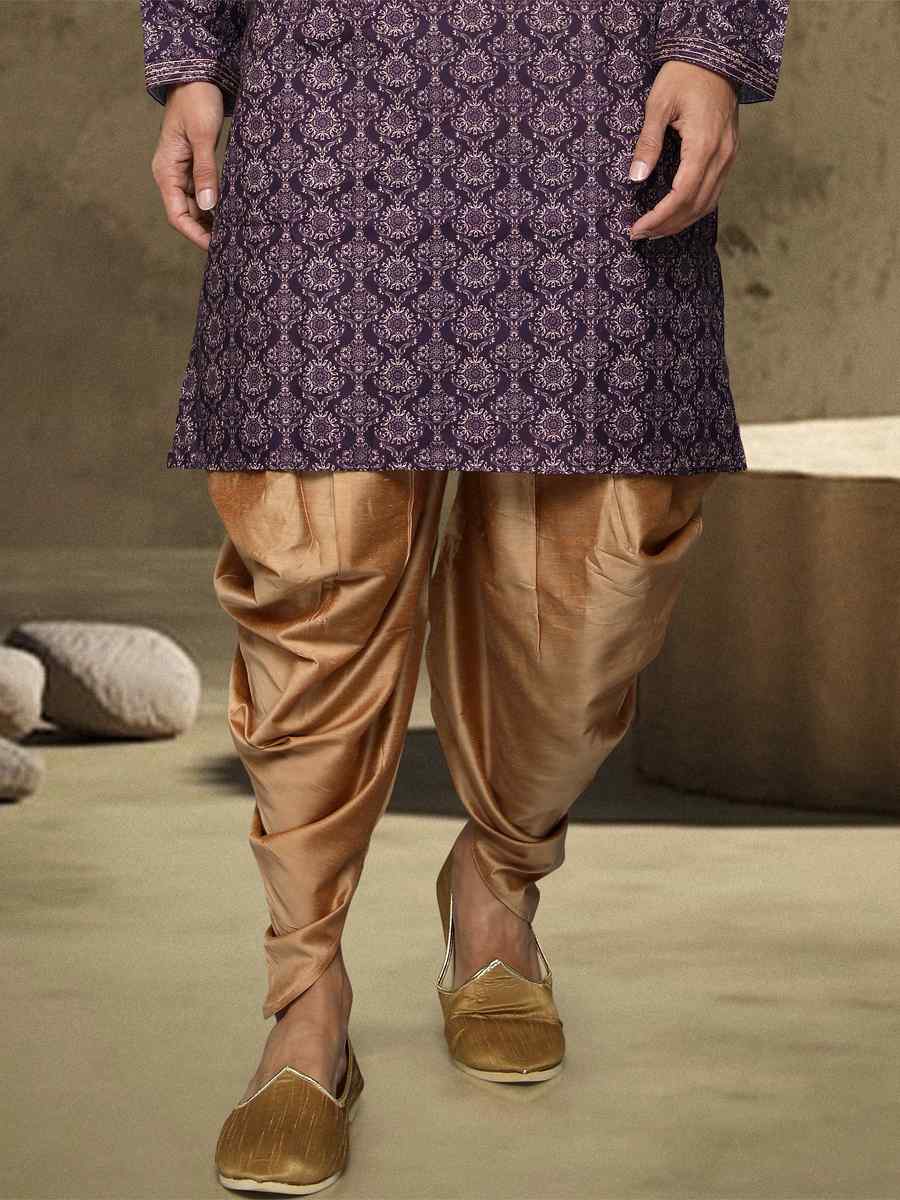 Purple Hand Loomed In Rich Yarns Of Cotton Printed Festival Party Kurta