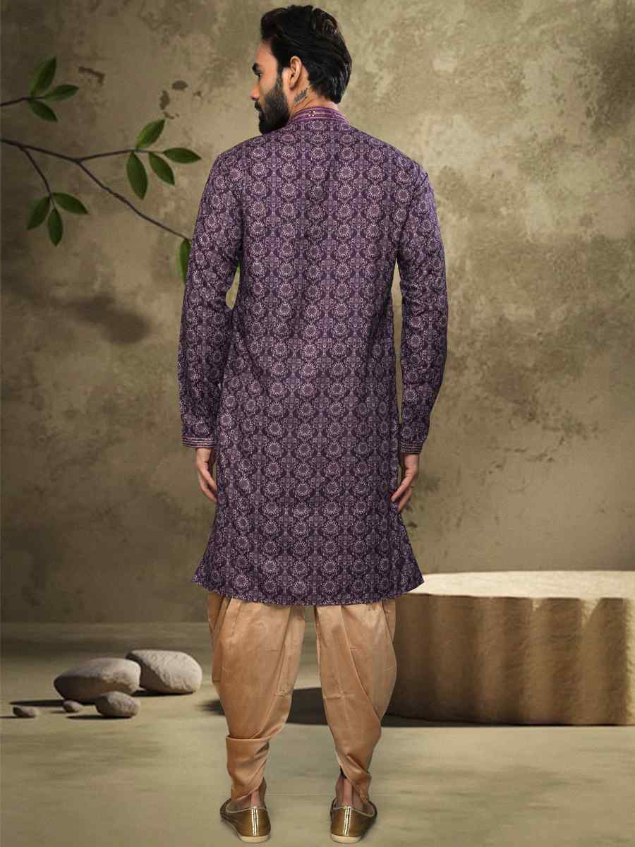 Purple Hand Loomed In Rich Yarns Of Cotton Printed Festival Party Kurta