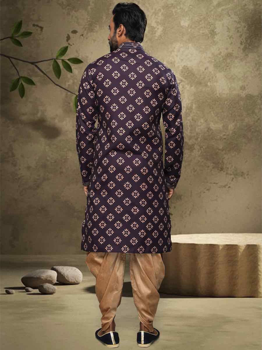 Purple Hand Loomed In Rich Yarns Of Cotton Printed Festival Party Kurta