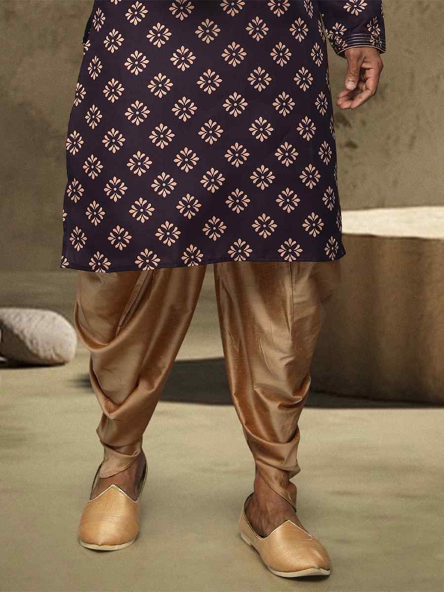Purple Hand Loomed In Rich Yarns Of Cotton Printed Festival Party Kurta