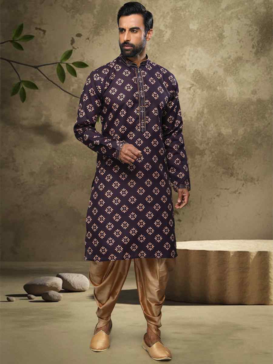 Purple Hand Loomed In Rich Yarns Of Cotton Printed Festival Party Kurta
