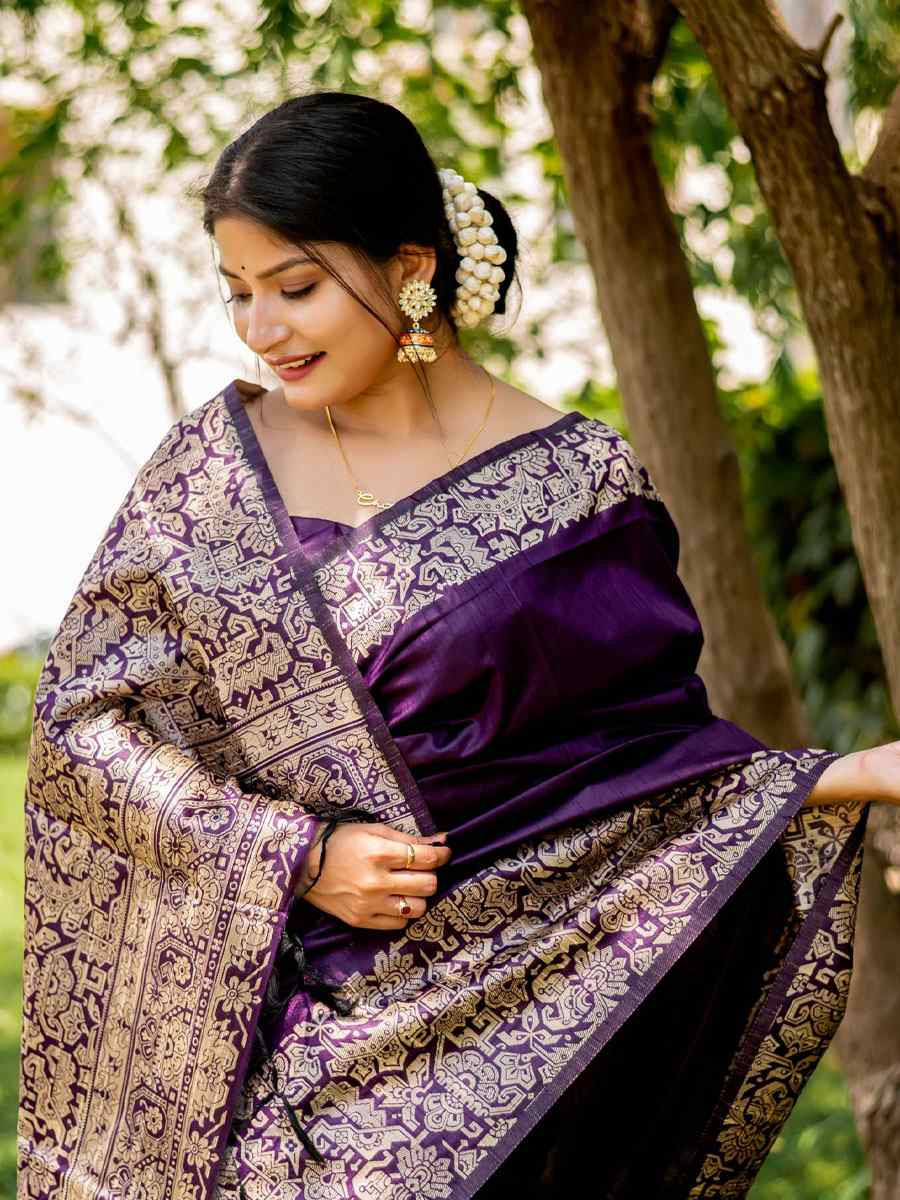 Purple Handloom Raw Silk Handwoven Casual Reception Festival Wedding Fancy Classic Style Sarees