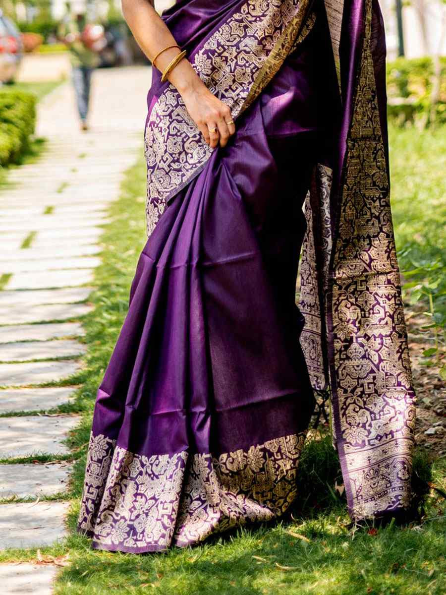 Purple Handloom Raw Silk Handwoven Casual Reception Festival Wedding Fancy Classic Style Sarees