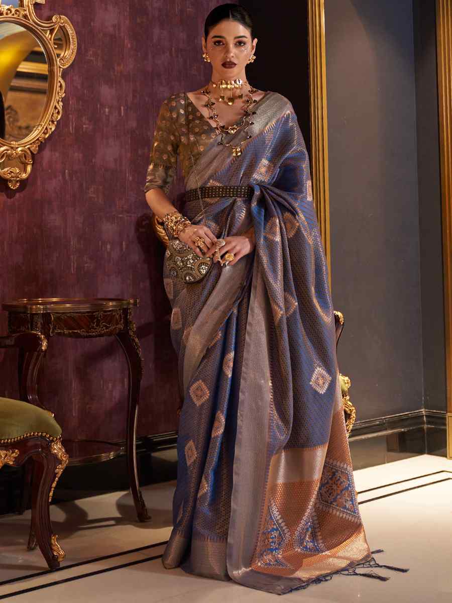 Purple Handloom Silk Handwoven Wedding Festival Heavy Border Saree