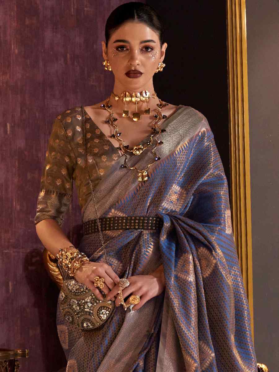 Purple Handloom Silk Handwoven Wedding Festival Heavy Border Saree