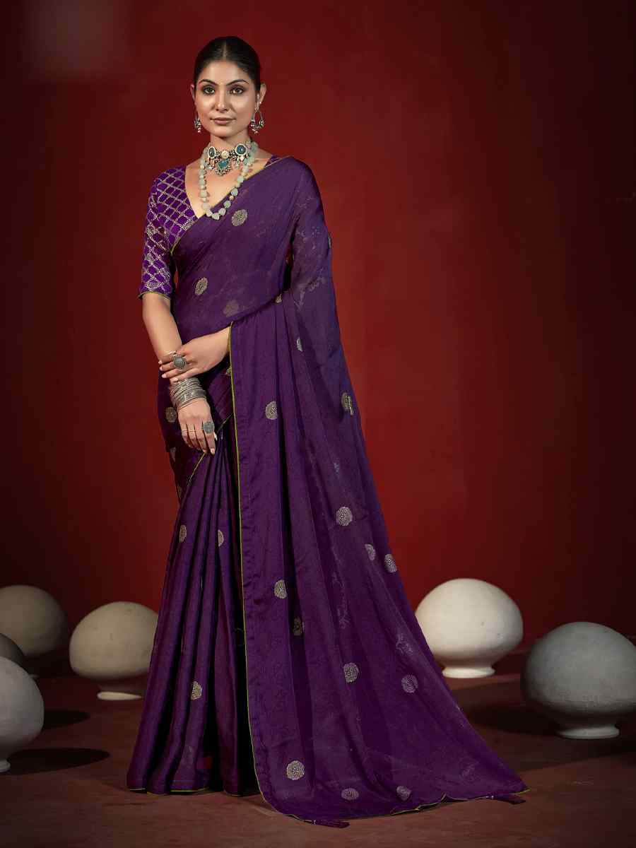 Purple Handwoven Traditional Bridal Reception Festival Wedding Fancy Heavy Border Saree