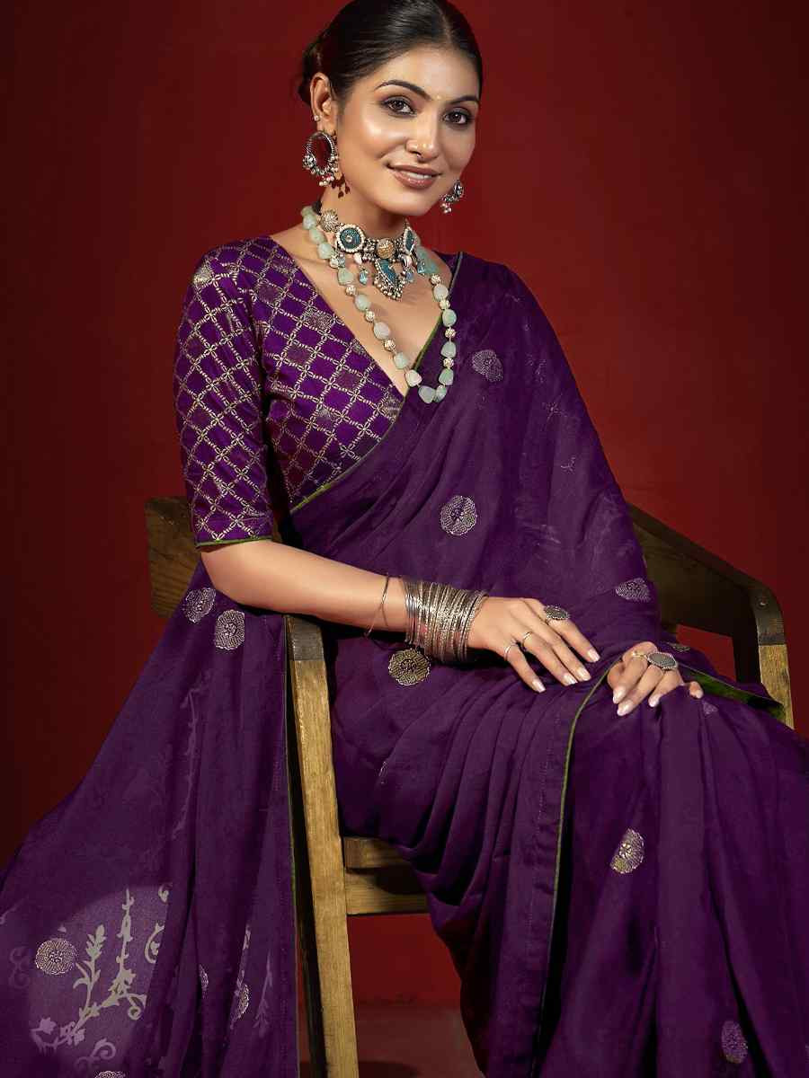 Purple Handwoven Traditional Bridal Reception Festival Wedding Fancy Heavy Border Saree