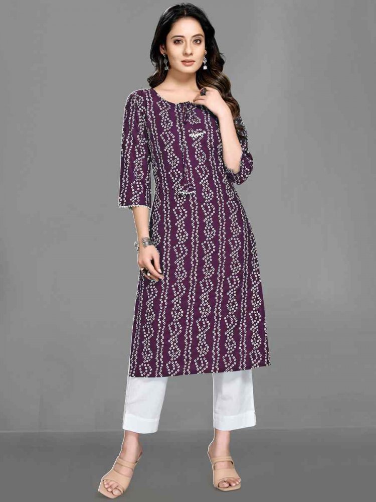 Purple Heavy 14 kg Rayon Printed Casual Festival Kurti