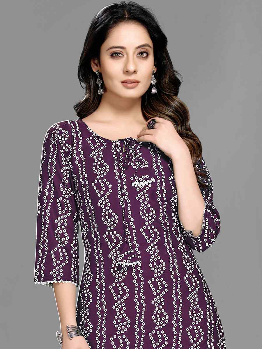 Purple Heavy 14 kg Rayon Printed Casual Festival Kurti