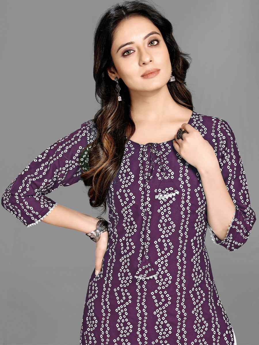 Purple Heavy 14 kg Rayon Printed Casual Festival Kurti