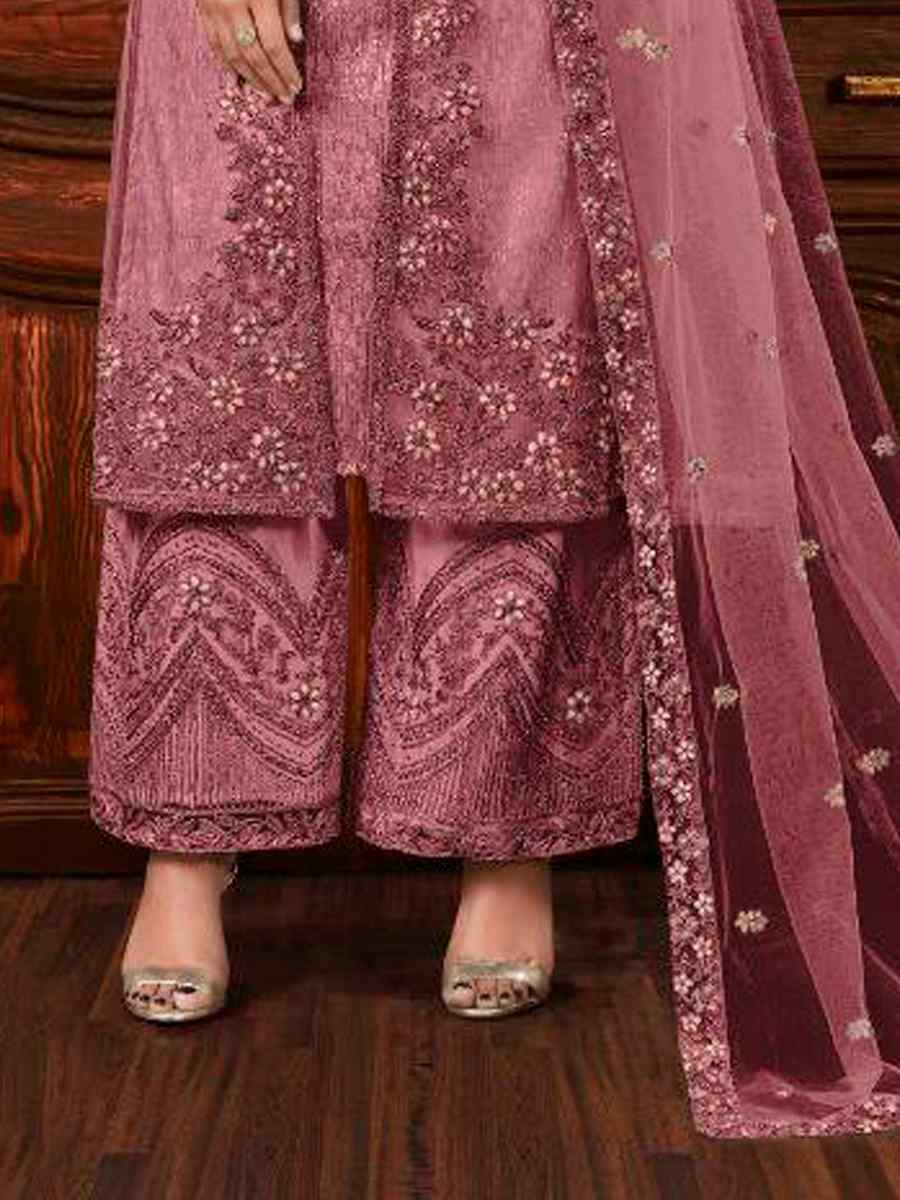 Purple Heavy Butterfly Net Embroidered Wedding Engagement Palazzo Pant Salwar Kameez