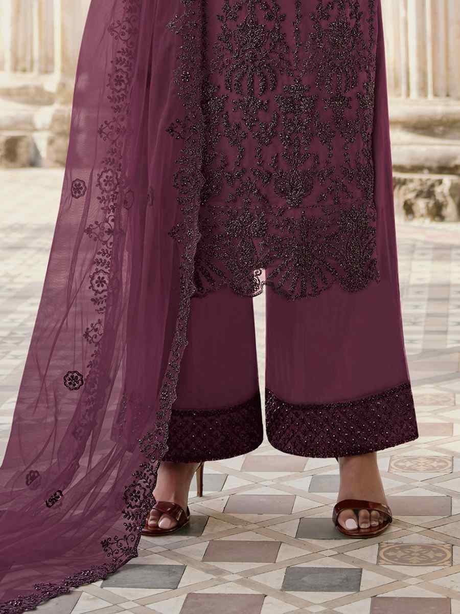 Purple Heavy Butterfly Net Embroidered Wedding Festival Palazzo Pant Salwar Kameez