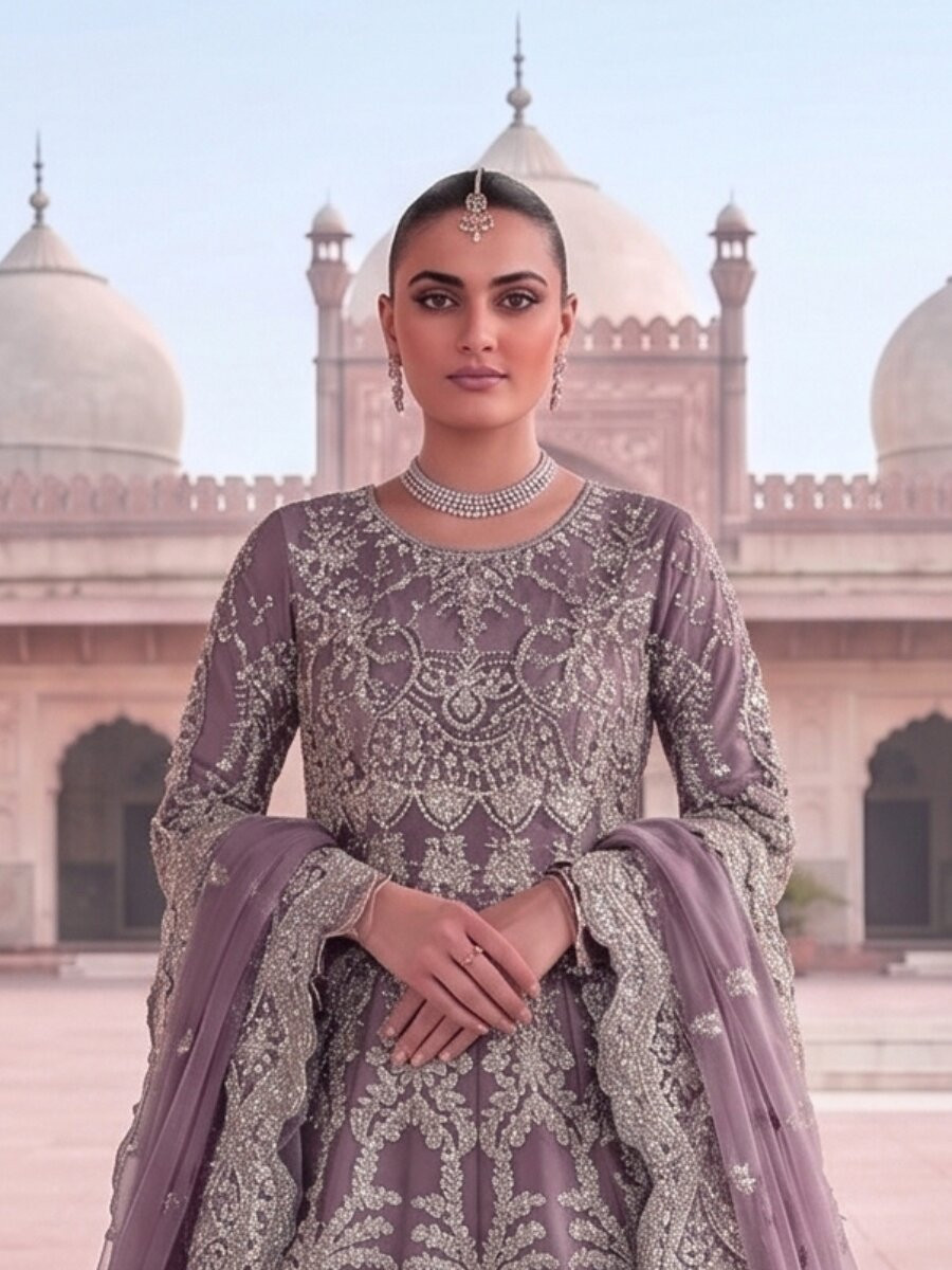 Purple Heavy Butterfly Net Embroidery Zari Wedding Party Festival Engagement Casual Lawn Salwar Kameez