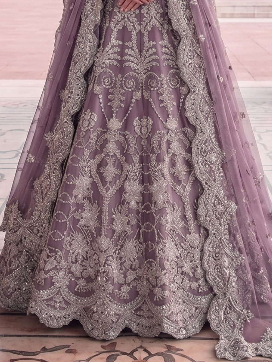 Purple Heavy Butterfly Net Embroidery Zari Wedding Party Festival Engagement Casual Lawn Salwar Kameez