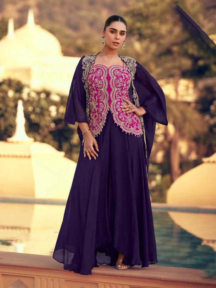 Image of Purple Heavy Chinon Embroidered Festival Casual Kurti Bottom Women Wear
