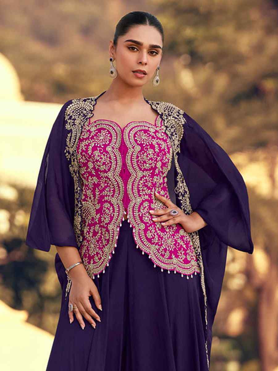 Purple Heavy Chinon Embroidered Festival Casual Kurti Bottom Women Wear