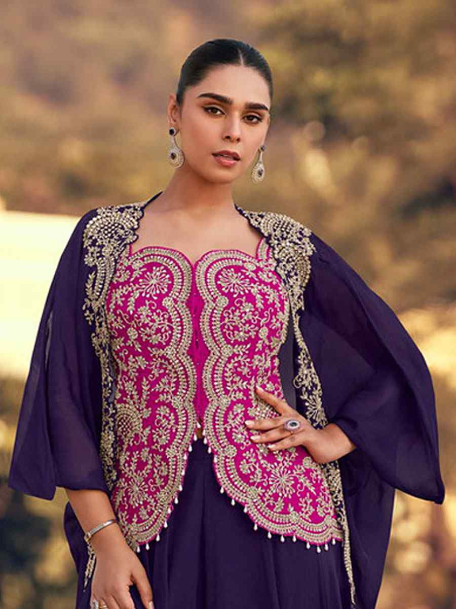 Purple Heavy Chinon Embroidered Festival Casual Kurti Bottom Women Wear