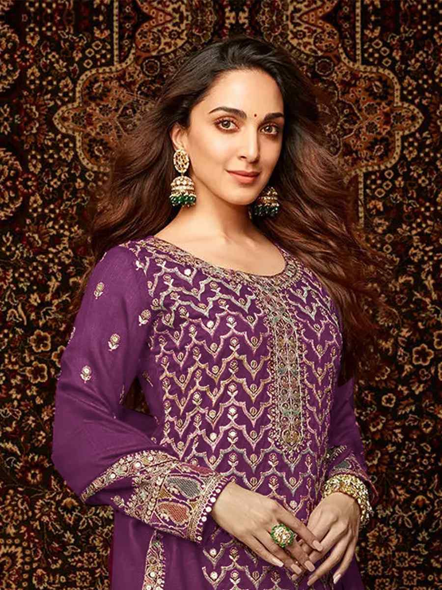 Purple Heavy Chinon Embroidered Festival Wedding Palazzo Pant Salwar Kameez