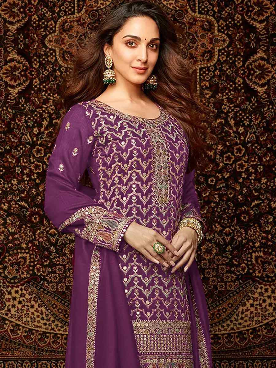 Purple Heavy Chinon Embroidered Festival Wedding Palazzo Pant Salwar Kameez