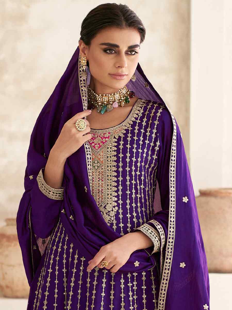 Purple Heavy Chinon Embroidered Festival Wedding Patiala Salwar Kameez