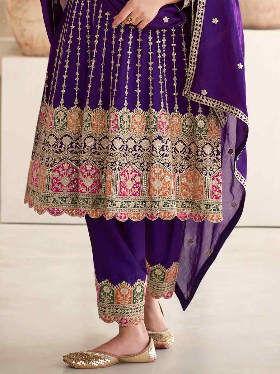 Purple Heavy Chinon Embroidered Festival Wedding Patiala Salwar Kameez