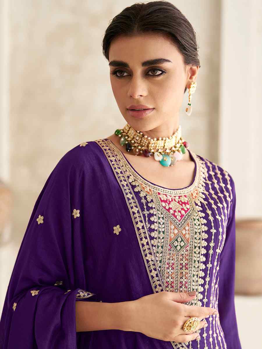 Purple Heavy Chinon Embroidered Festival Wedding Patiala Salwar Kameez