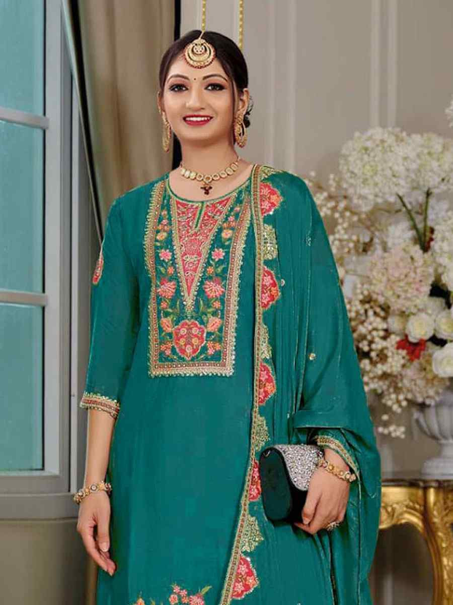 Purple Heavy Chinon Embroidered Festival Wedding Sharara Pant Salwar Kameez