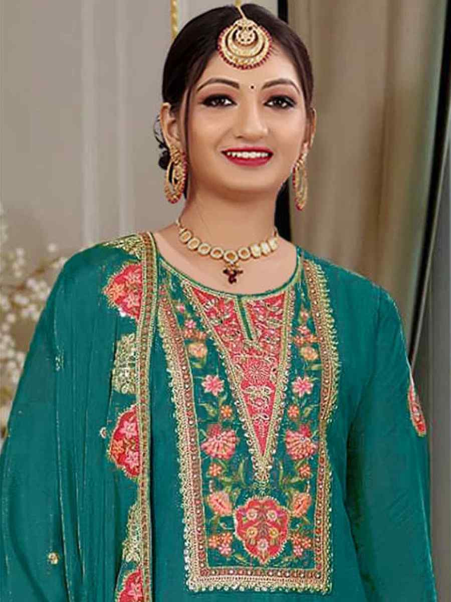 Purple Heavy Chinon Embroidered Festival Wedding Sharara Pant Salwar Kameez