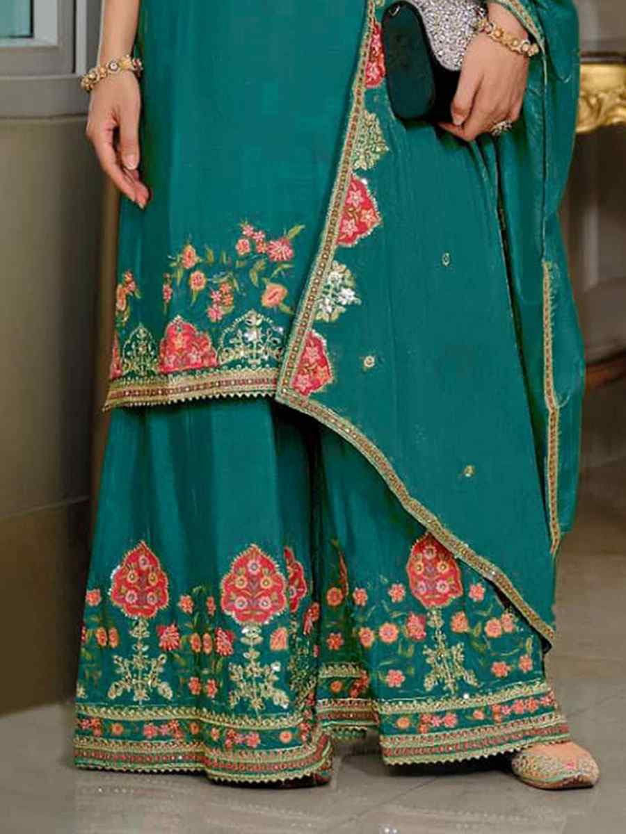 Purple Heavy Chinon Embroidered Festival Wedding Sharara Pant Salwar Kameez