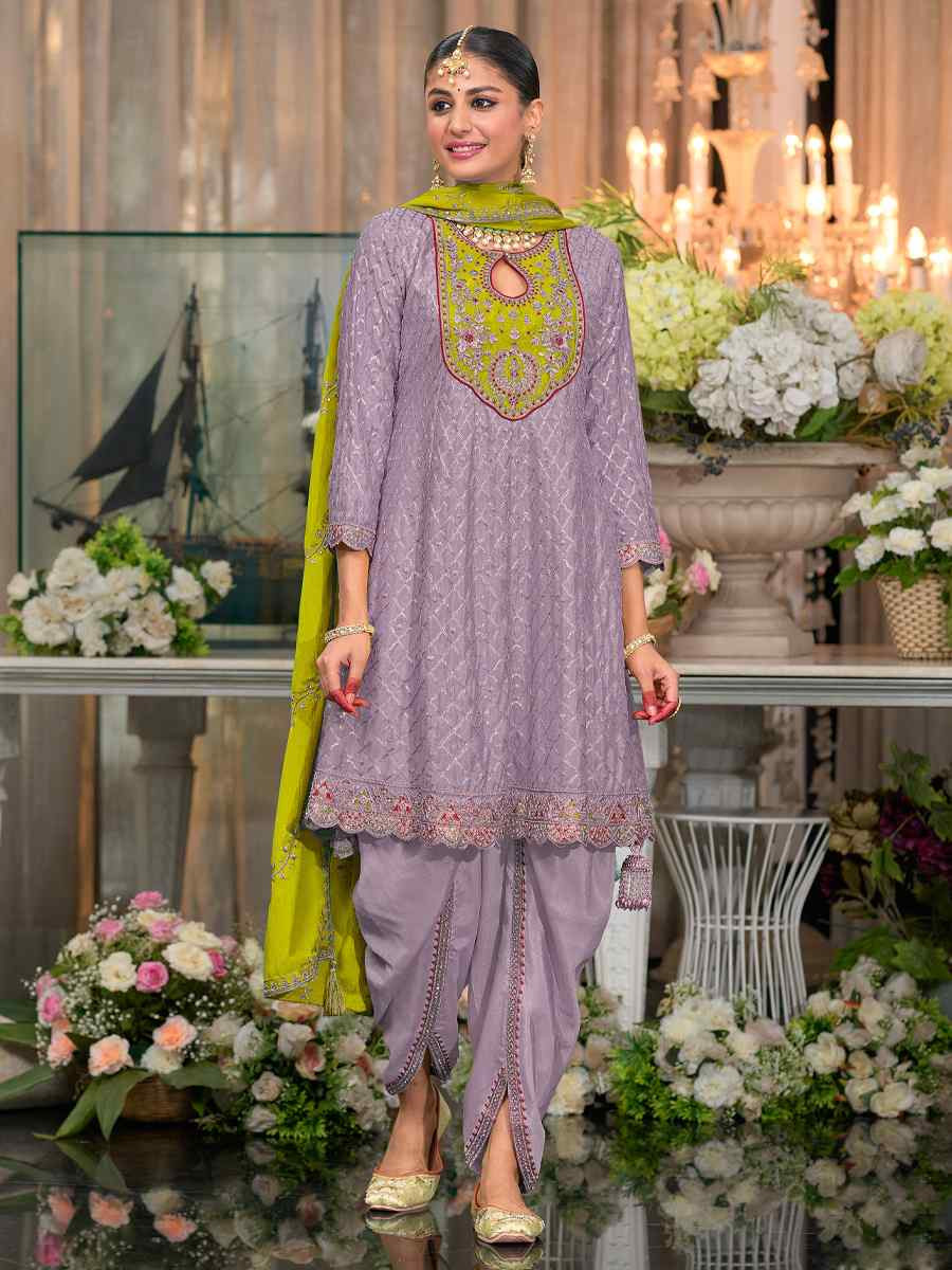 Purple Heavy ChinonEmbroidery Casual Festival Doti Pant Salwar Kameez